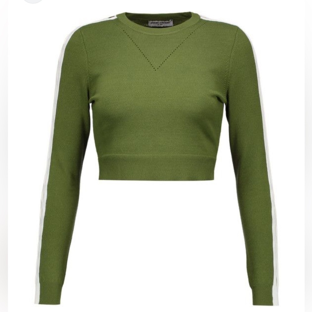 Opening Ceremony Cropped Olive Green Stretch Knit Top w/ Cutout Sleeves Size M